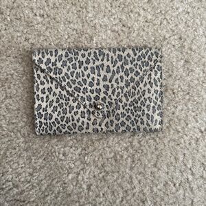 CLARE VIVIER Leopard Raw Leather Envelope Clutch / Wallet